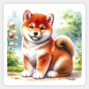 Watercolor Shiba Inu Puppies Painting - Cute Puppy Sticker